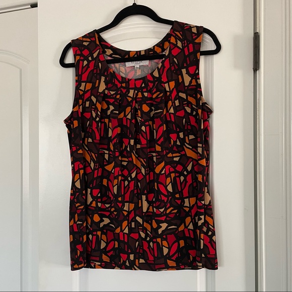 Kasper red orange black stained glass-looking sleeveless shell top Size L - Picture 1 of 3